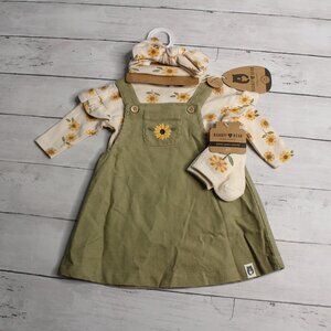 Rabbit Bear Organic Baby Girl's Dress Headband Set Size 0-3 Months Sunflower